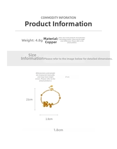 Detail specifications of gold flower bracelet with copper material and 21cm chain length