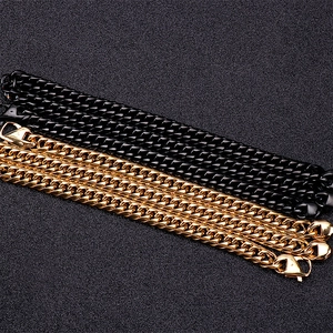 Classic stainless steel Cuban link necklaces in gold and black finishes with lobster clasps