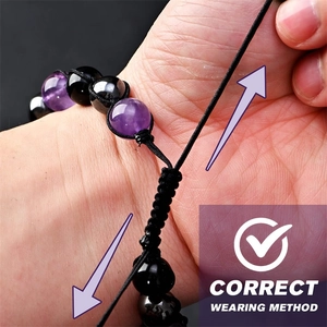 8mm Amethyst and Obsidian triple protection beaded bracelet with adjustable woven rope