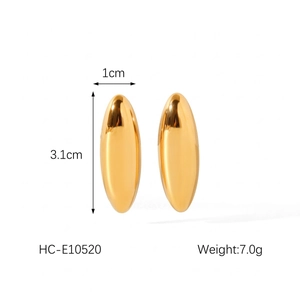 Polished gold stainless steel oval stud earrings measuring 3.1cm height and 1cm width