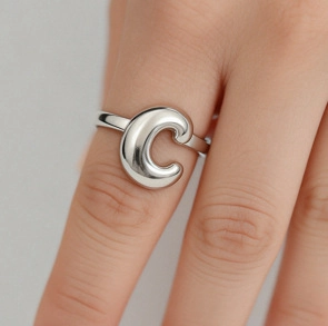 Personalisierter Alphabet Buchstabe Offener Ring Kupfer Versilbert Verstellbar Hip Hop Glänzend Unisex Schmuck