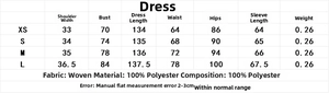 Detailed size guide table for backless lace maxi dress with woven fabric measurements