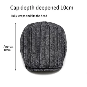 Men's retro striped beret with 10cm deepened cap body for full coverage and warmth