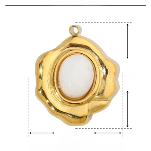 Detailed dimensions of gold stainless steel pendant with white natural stone inlay