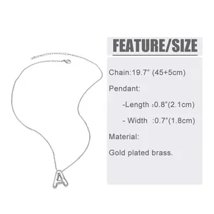 Size chart showing 2.1x1.8cm letter pendant and 45+5cm chain details for this necklace