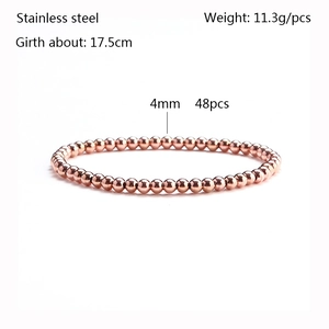 Minimalist 4mm rose gold stainless steel bead bracelet with elastic stretch for women
