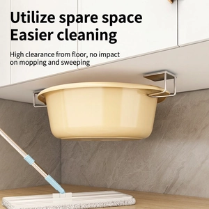 Drill-free stainless steel washbasin rack mounted under cabinet for bathroom storage