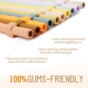 Colorful silicone straws set with ribbed pattern and wide diameter for kids