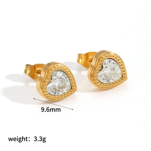 Boucles d'oreilles cœur plaquées or 18k en acier inoxydable avec cristal et perles