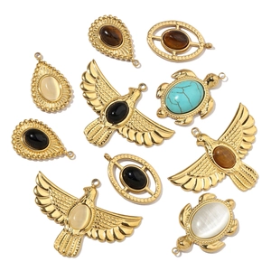 Pendentifs bohèmes en acier inoxydable doré avec œil de tigre et pierres turquoise