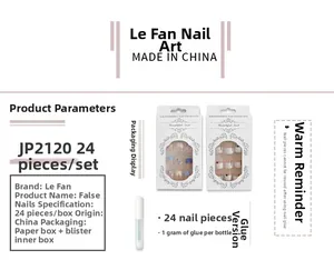 French style gold foil plaid press-on nail kit with 24pcs and 1g adhesive glue bottle