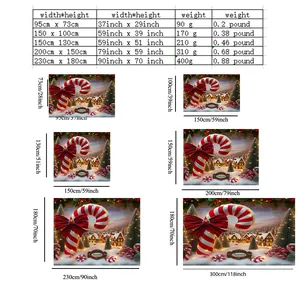 Guide des tailles pour tapisseries de Noël montrant diverses dimensions et options