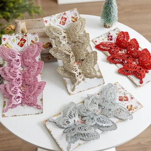 Sparkling Christmas butterfly ornaments with glitter finish in red gold and silver
