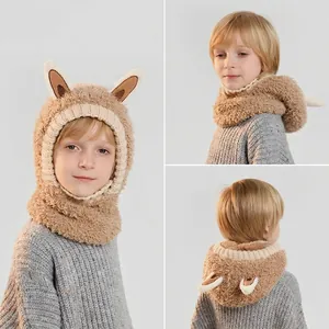 Écharpe à capuche en peluche pour enfants avec oreilles d'animaux et bord tricoté