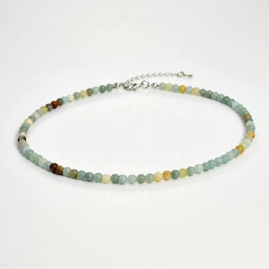 4mm natural stone beaded necklace with multi-color crystal beads and adjustable silver clasp