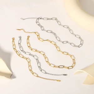 Minimalist stainless steel paperclip chain necklaces in gold and silver finishes