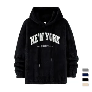 Felpa Con Cappuccio Uomo Pile Sherpa Inverno Caldo Ricamo Lettere Oversize Allentata Con Tasca Casual