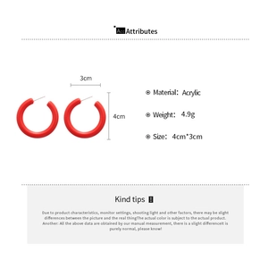 Tableau des tailles pour boucles d'oreilles rouges en acrylique avec détails techniques