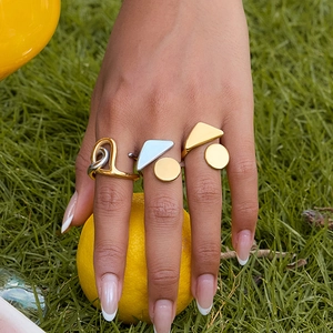 Geometric titanium steel rings for women set in gold and silver finish with hollow design
