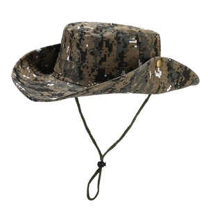 Tactical camouflage boonie hat for outdoor hiking and fishing with adjustable chin strap