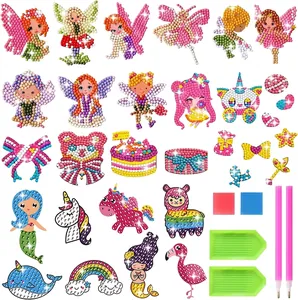 5D DIY diamond painting sticker set for kids with unicorn and mermaid cartoon designs
