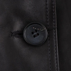 Black PU leather blazer for women with vintage lapel collar and premium button detail