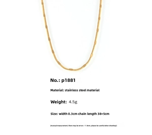 Macro detail of 18k gold plated stainless steel blade chain with precise measurements