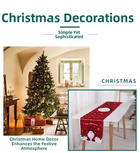 Christmas table runner with Santa Claus embroidery, white snowflakes, and fringe details