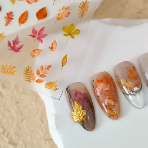 5D autumn maple leaf nail stickers with waterproof adhesive for 3D DIY manicure art