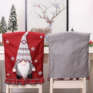 Christmas chair covers with 3D faceless gnomes and snowflake embroidery for festive dining decor