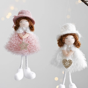 Pink and white plush Christmas angel doll ornaments with star and heart sequins