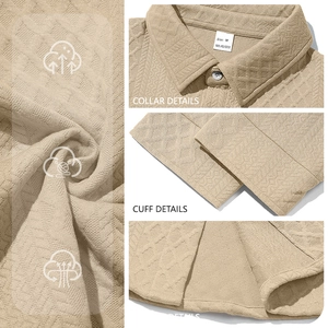 Macro detail of khaki knit shirt featuring 3D diamond texture and polyester fabric