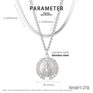 Detailed size specifications for double layered stainless steel religious pendant necklace