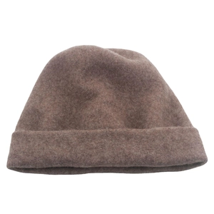 Deep coffee brown wool blend knit beanie hat with wide fold cuff for winter warmth