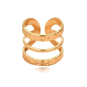 Adjustable multi-layer gold stainless steel ring with a unique hammered texture finish