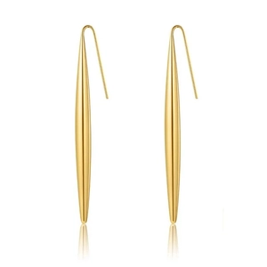 Polished 18K gold stainless steel teardrop earrings with elegant long hook design