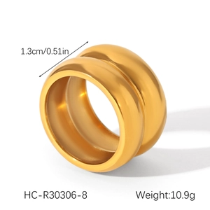 Detail view of 18K gold plated double layer wide ring with 1.3cm width and 10.9g weight