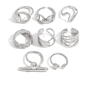 Minimalist Stainless Steel Rings For Women Silver Geometric Horsebit Chain Heart Adjustable Fashion Jewelry Accessories