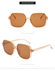Detail view of square brown sunglasses featuring metal star hinges and premium texture
