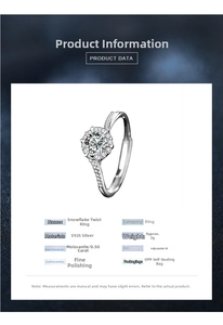 Detail view of snowflake silver ring featuring a 50-point moissanite and adjustable band