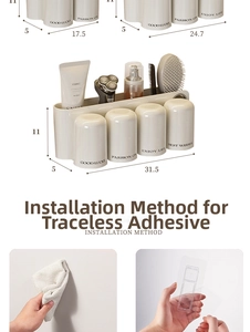 Detailed size chart and installation guide for wall-mounted magnetic toothbrush holder set