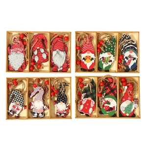 Set of 12 Christmas wooden gnome hanging ornaments with festive red and green colors