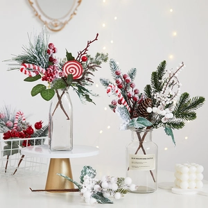 Artificial Christmas Pine Branches Picks With Pine Cones Red Berries Snow Flocked For Holiday Tree Floral Arrangements Decor