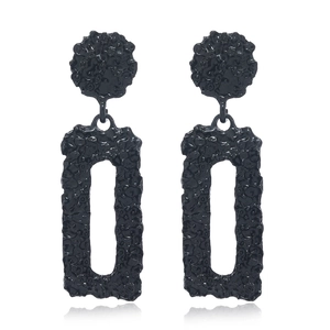 Chic black geometric earrings with hammered texture and vintage metallic finish