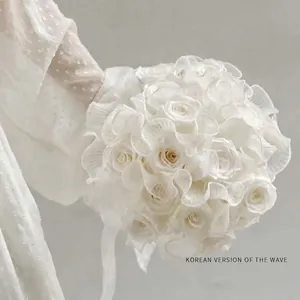 Elegant Korean style white wavy pleated mesh wrap for bridal bouquet floral arrangements