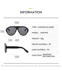 Size information and dimensions chart for oversized aviator sunglasses model KD97193