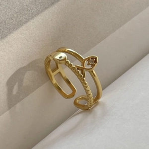 Minimalist 925 Sterling Silver Adjustable Ring For Women Layered Beaded Texture With Fish Symbol And Cubic Zirconia Gift