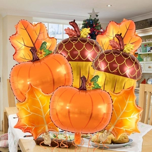 Thanksgiving balloon set with maple leaves, pumpkins, and acorns for autumn party decor