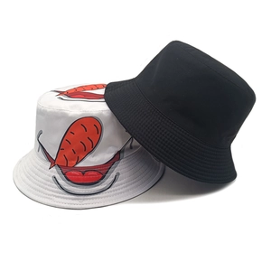Cartoon mouth print cotton bucket hat set in black and white for outdoor sun protection