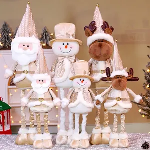 Christmas plush dolls set featuring Santa, Snowman, and Reindeer with telescopic legs